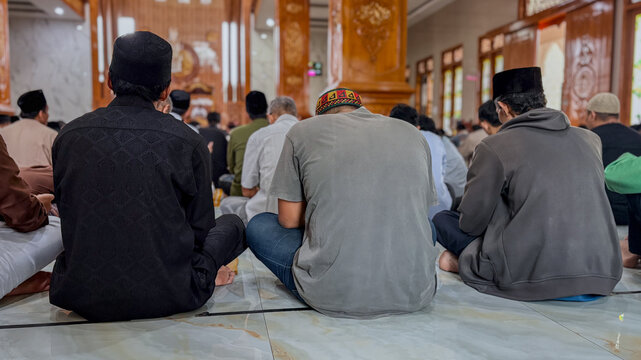 Muslim Congregation Praying Inside Mosque During Friday Prayer
