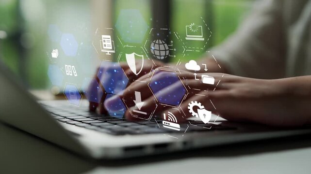 Concept design of managing online documents with cloud storage, digital file management, and secure sharing. Online documents improve workflow, online documents enhance security. Funnel
