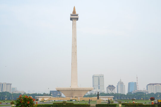 Jakarta - Indonesia, June 1, 2026: The National Monument or Monas standing tall against the city skyline in Jakarta, Indonesia.