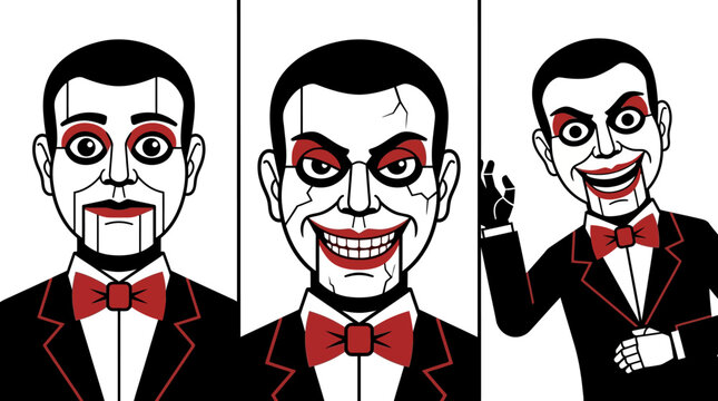 Creepy Doll Man with Red Bow Tie and Black Suit