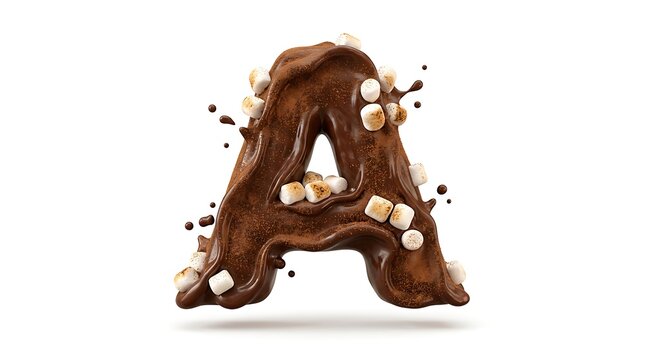 Letter A made of delicious melted chocolate with toasted marshmallows