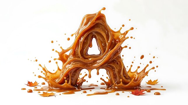 Dynamic Caramel Dripping and Splashing in the Form of the Letter A