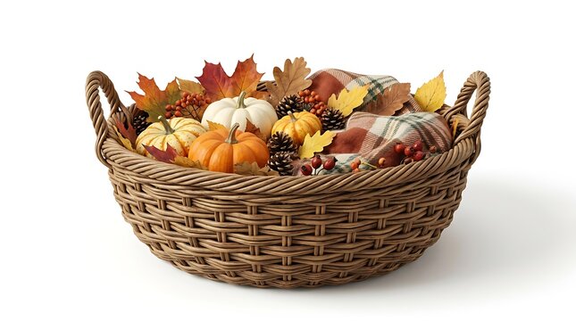Autumn Harvest Arrangement: Wicker Basket with Pumpkins and Fall Decor
