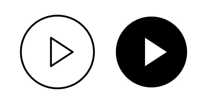 Media play icon in outline and solid style, isolated on white background. Ideal for video player, audio stream, and media control features in mobile and web design.