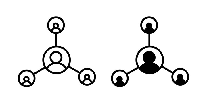 Social network icon in outline and solid style, isolated on white background. Ideal for community, online connection, and social media platform features in mobile and web design.