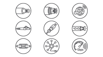 Fototapeta premium High speed fiber optic internet and networking hardware symbols in circular frames.