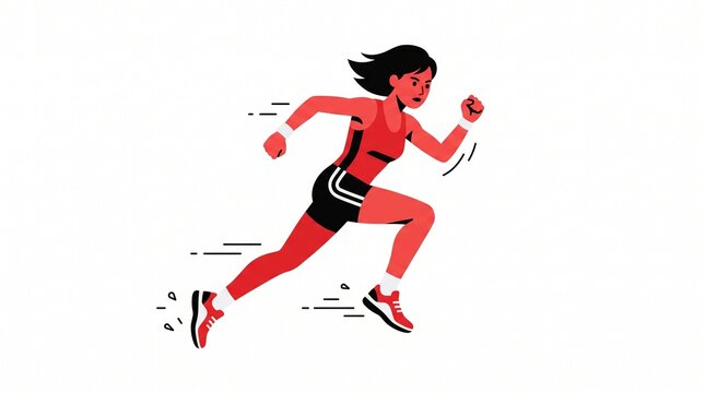 Female Runner Vector Flat Design Red Black Motion Lines