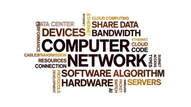 Computer Network animated word cloud-text design animation tag kinetic typography seamless loop.