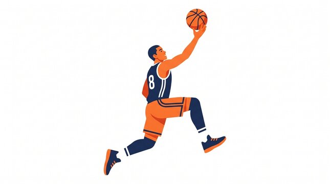 Basketball Player in Mid-Air Layup Flat Vector Illustration