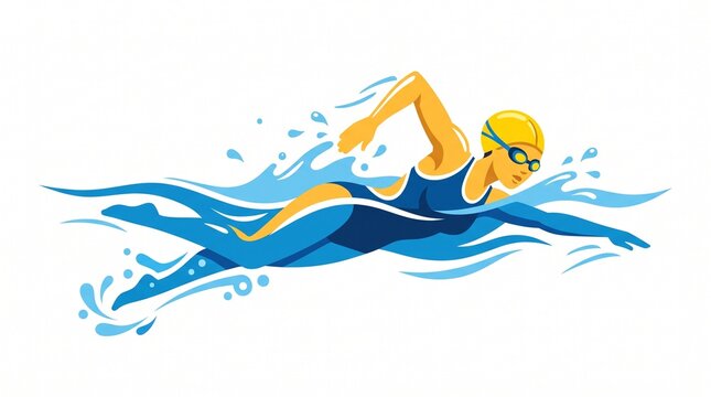 Stylized Female Swimmer Doing Front Crawl Vector Illustration