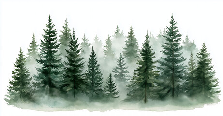 Fototapeta premium a simple and delicate watercolor painting of a pine forest
