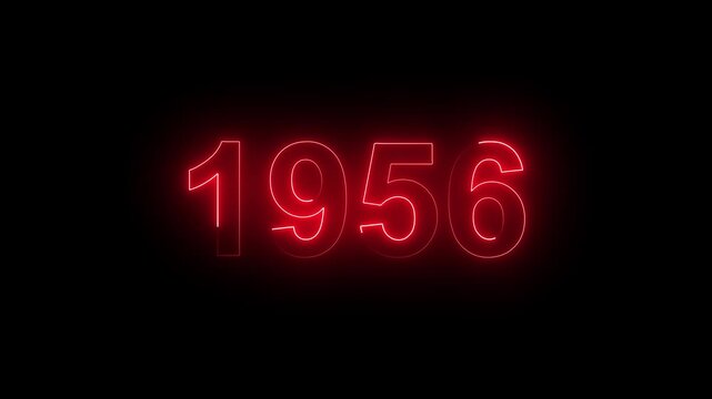 Vintage neon number 1956 glowing in dark retro style. Classic illuminated year display for historical timeline or century celebration.