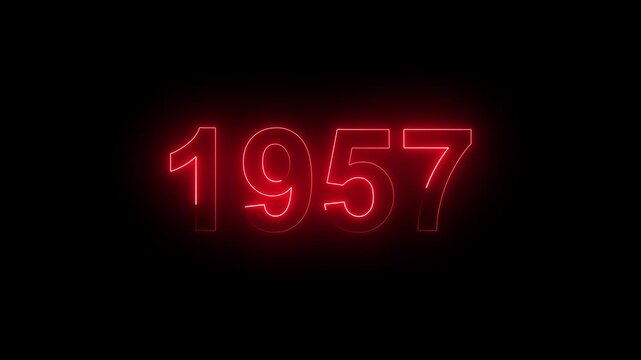 Vintage neon number 1957 glowing in dark retro style. Classic illuminated year display for historical timeline or century celebration.