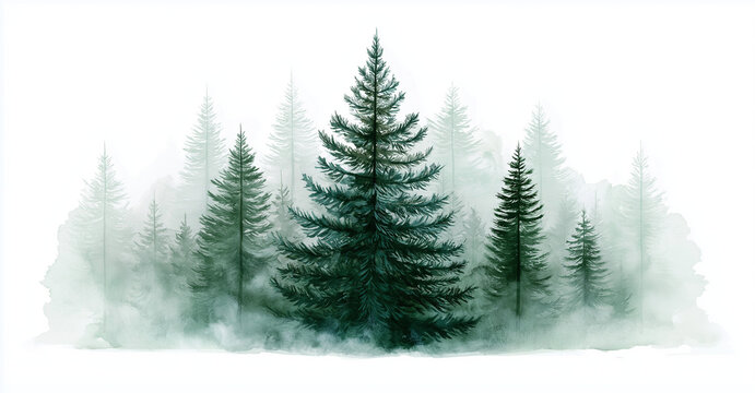 a simple and delicate watercolor painting of a pine forest