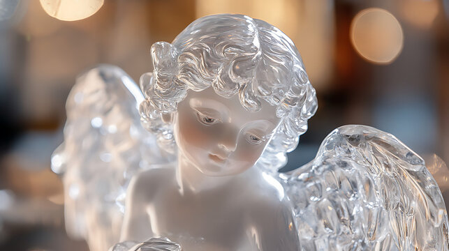  White marble angel statue with curly hair. Sculpture