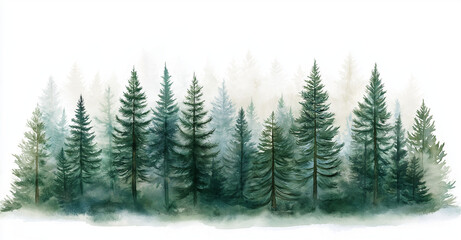 Fototapeta premium a simple and delicate watercolor painting of a pine forest