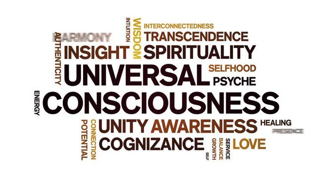 Universal Consciousness animated word cloud-text design animation tag kinetic typography seamless loop.