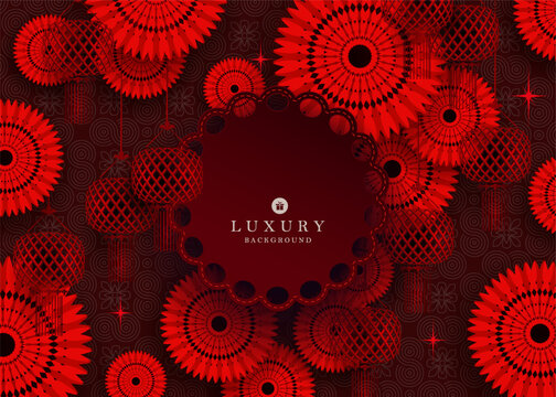 Stunning burgundy design with Chinese pattern and round shaped frame.