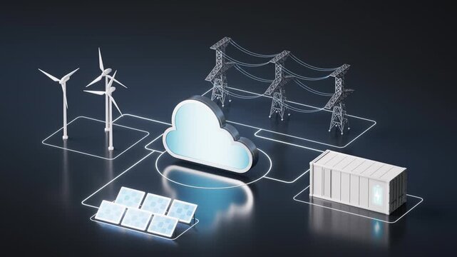 Cloud servers and electricity power supply, 3d rendering.