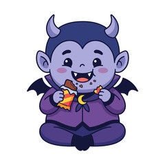 Cute Little Demon Character Eating a Chocolate Bar