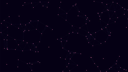 Seamless abstract constellation network pattern with glowing pink purple nodes and connecting lines on dark background vector design © Muhammad