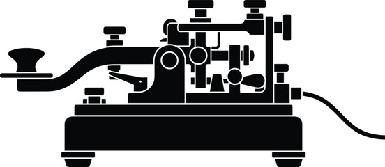 Vintage telegraph key machine vector icon illustrating antique morse code communication tool wire signal and industrial technology heritage © MdRakib