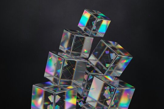 Holographic geometric cubes stacked chrome