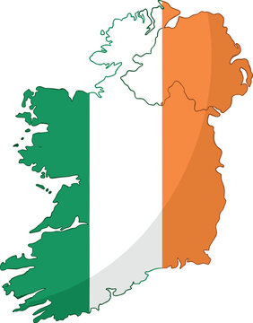 Ireland Map Vector Illustration with Irish Flag Tricolor Pattern and Shadow Details for European Travel Tourism Cultural History and Saint Patricks Day Graphic DesignsIreland Map Vector Illustration w