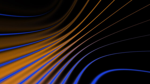 Black Abstract Wavy Gradient Background with Glowing Blue and Golden Curved Lines, Smooth Metallic Flow, Elegant Modern Texture for Posters, Covers, Banners, Social Media, and Digital Branding