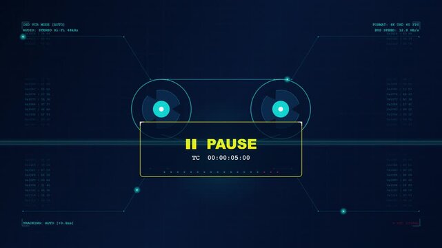 Play vhs video interface with futuristic digital hud tape controls