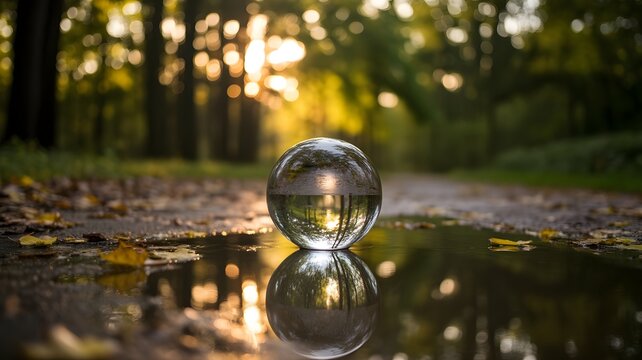 Person wearing helmet looking at water reflection