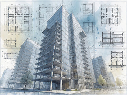 Modern architectural skyscraper blueprint design