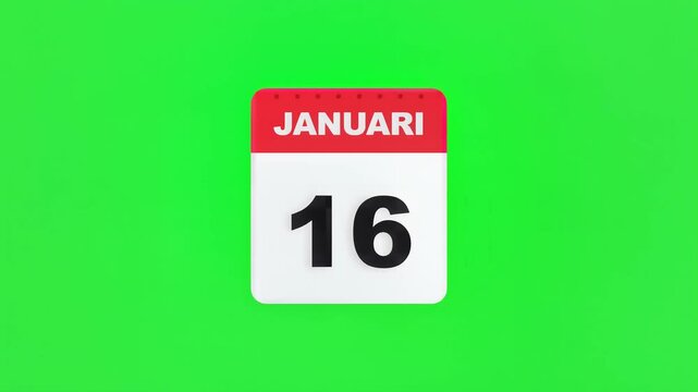 January Calendar Animation on Green Screen for Chroma Key