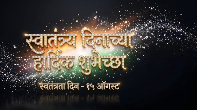 Marathi Indian Independence Day Greeting Golden Diamond Text 15 August