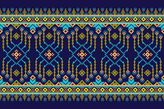 Cross Stitch Pattern concept folk embroidery seamless texture, rustic ornament motif. Design for: fabric, fashion, decor, blanket. Pattern charm woven art. I drew this by myself, it&rsquo;s not AI generated