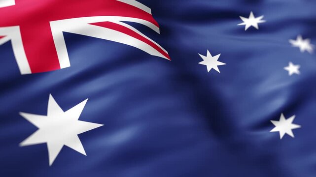 Realistic Australian flag waving with detailed fabric texture seamless loop video background. 4K UHD Australia national flag animation