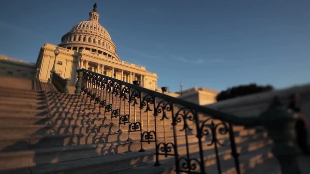 Low Angle View of the United States Capitol Building at Golden Hour