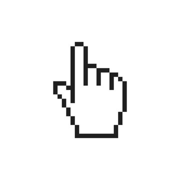 Classic Pixel Art Hand Pointer Cursor Icon Vector Illustration for Web Navigation