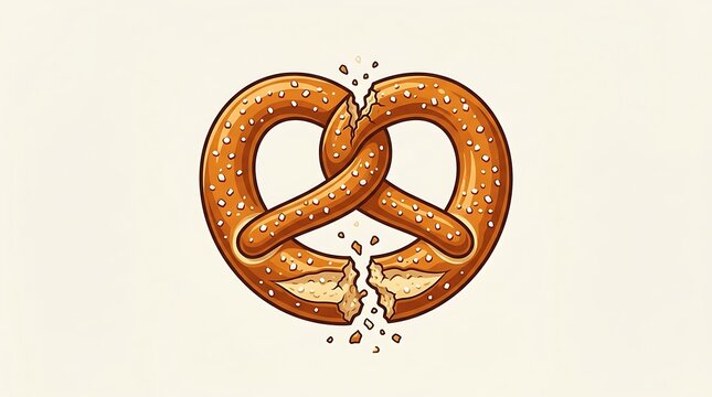 Golden brown salty pretzel breaking apart with flying crumbs