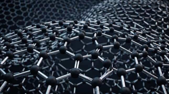 Abstract 3d render of a graphene molecular structure, a hexagonal carbon lattice network, nanotechnology and material science concept