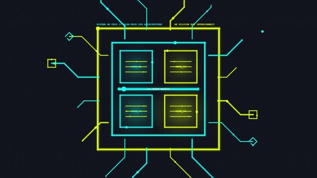 Marker highlight stroke animation of futuristic digital processor