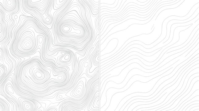 Topographic Map Abstract Line Background Set with Geographic Elevation Contours and Wavy Isoline Terrain Patterns for Minimalist Modern Graphic Cartography Designs