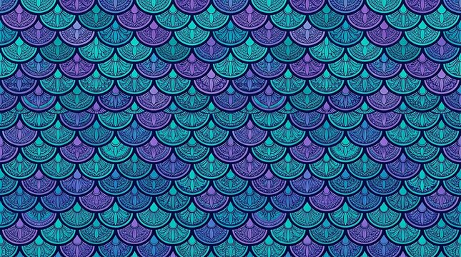 Ornate blue and purple fish scale seamless background pattern