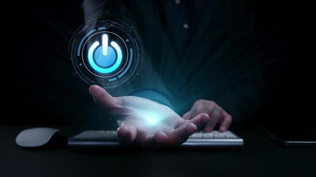 Start 2025 concept with futuristic power button symbolizing fresh beginnings, innovation, and digital transformation. Start 2025, new goals, and start 2025 initiative. Elide