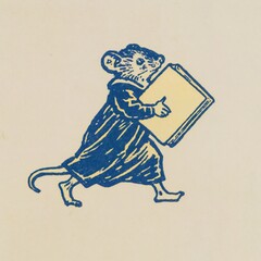 Obraz premium Small mouse librarian carrying a large book. Cute animal illustration for children books.