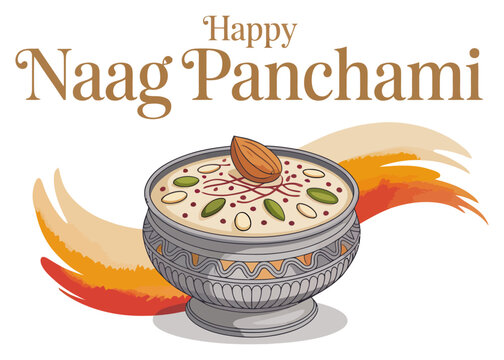 Happy Naag Panchami Vector Illustration with Traditional Milk Offering Bowl