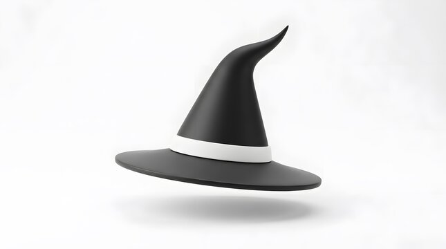 Minimalist 3d rendered witch hat with white band isolated on white background