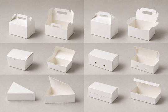 Blank Rectangular Food Carry Box Mockup with Handle for Takeaway Packaging