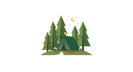 Obraz premium Minimalist Vector Illustration of a Tent in Pine Forest