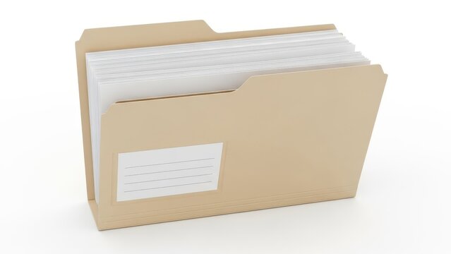 Stack of empty beige folders for documents on desk